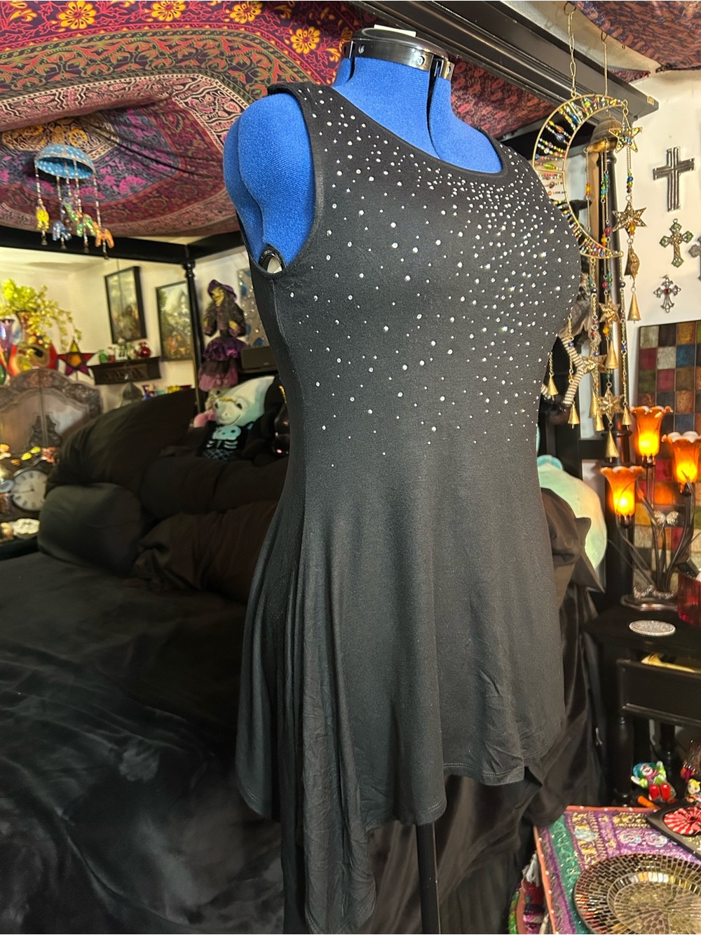 Belldini Black Sleeveless Asymmetrical Rhinestone Tank Top size XL
